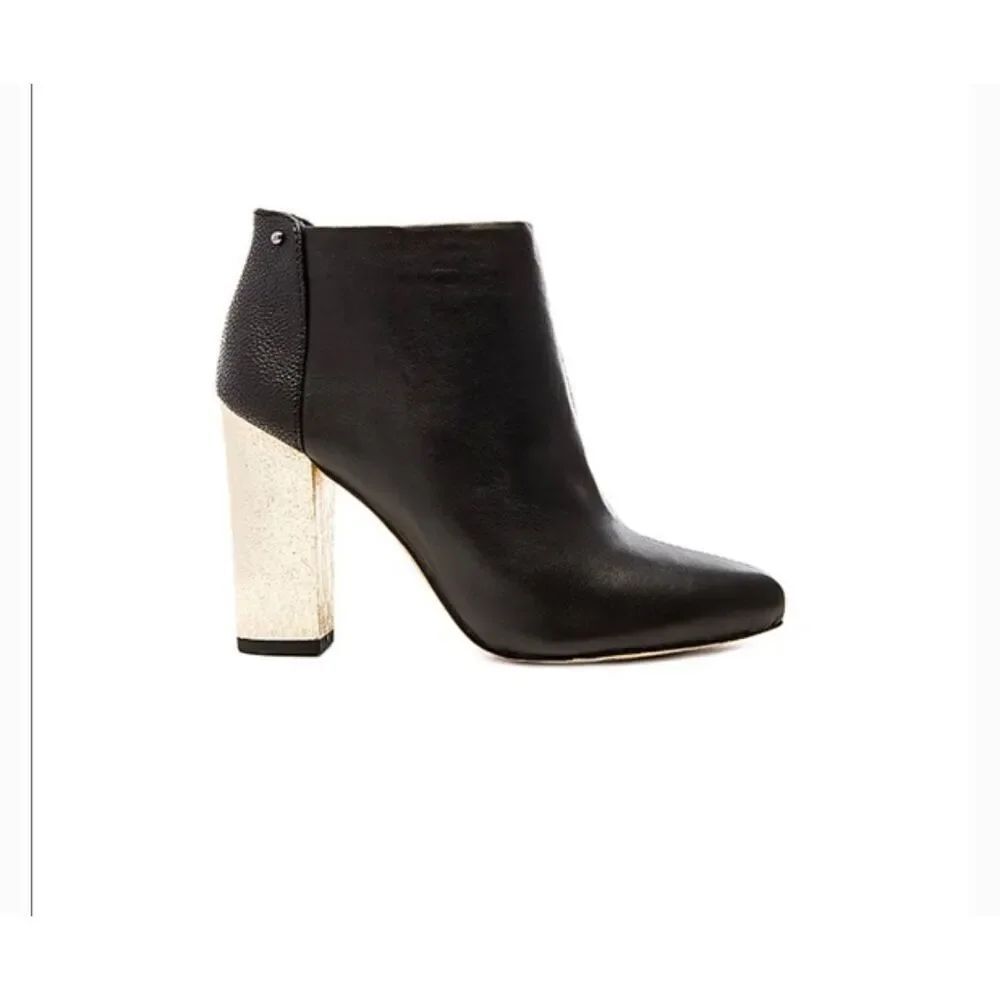 Circus By Sam Edelman Ankle Booties Block Heel Pointed Toe Black/ Gold 8.5M